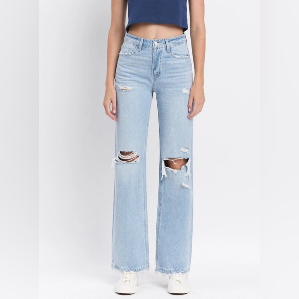 VERVET BY FLYING MONKEY Light Blue Distressed Wide Leg Jeans